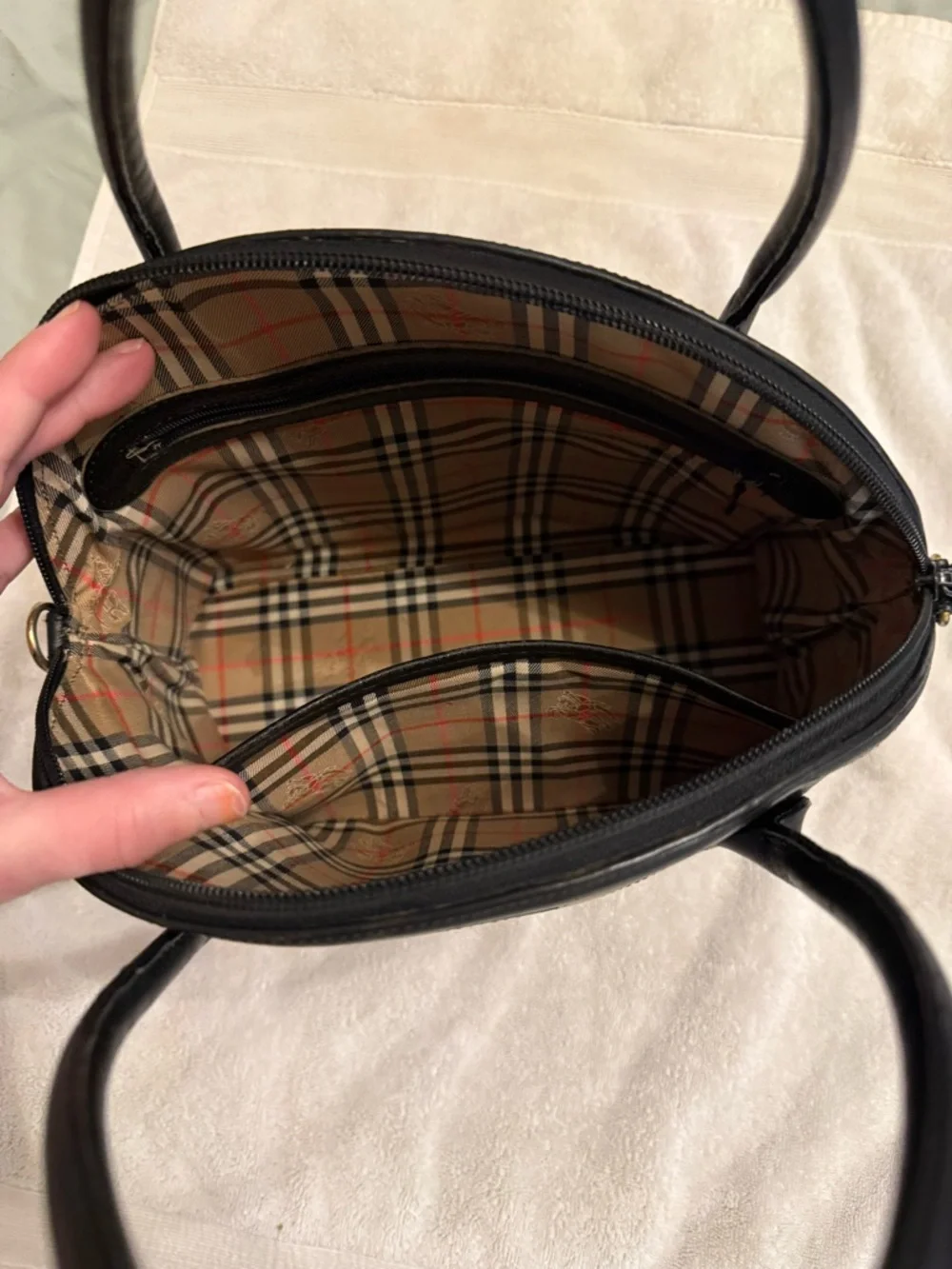 Burberry Black Leather Satchel with Double Handles - Picture 2 of 4